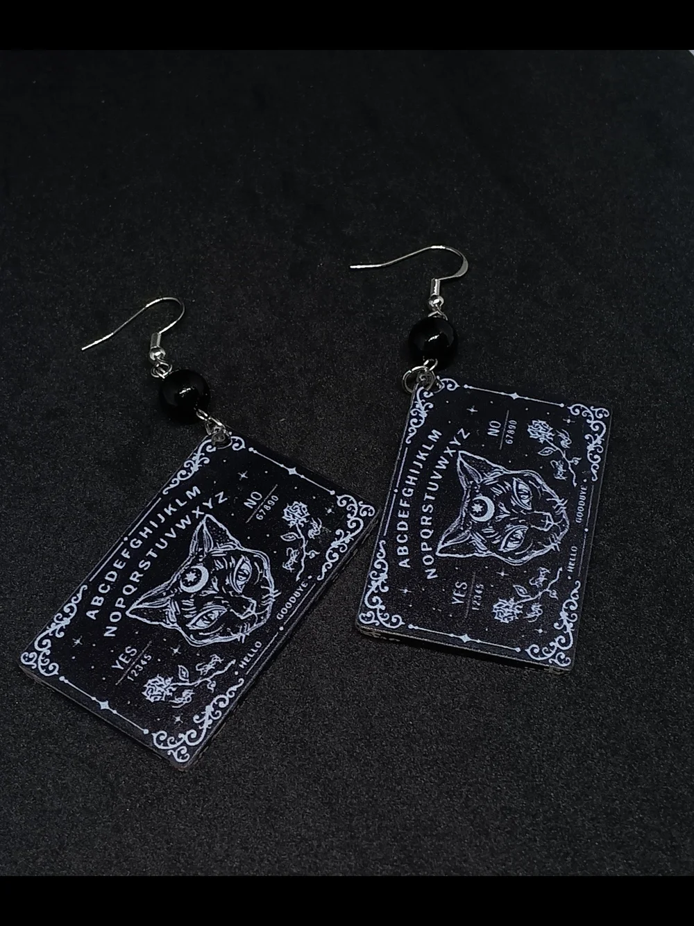 Mystic Cat Ouija Board Dangle Earrings - Black